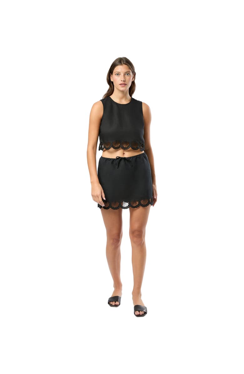Onia Air Linen Scallop Mini Skirt, Main, color, Black