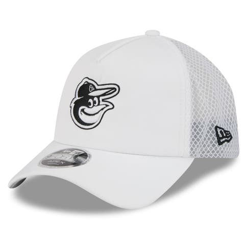 Men's New Era White Baltimore Orioles 2026 Batting Practice Apex 9FORTY Adjustable Trucker Hat