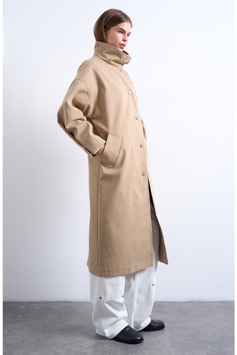 Stand Collar Longline Coat, Alternate, color, BEIGE