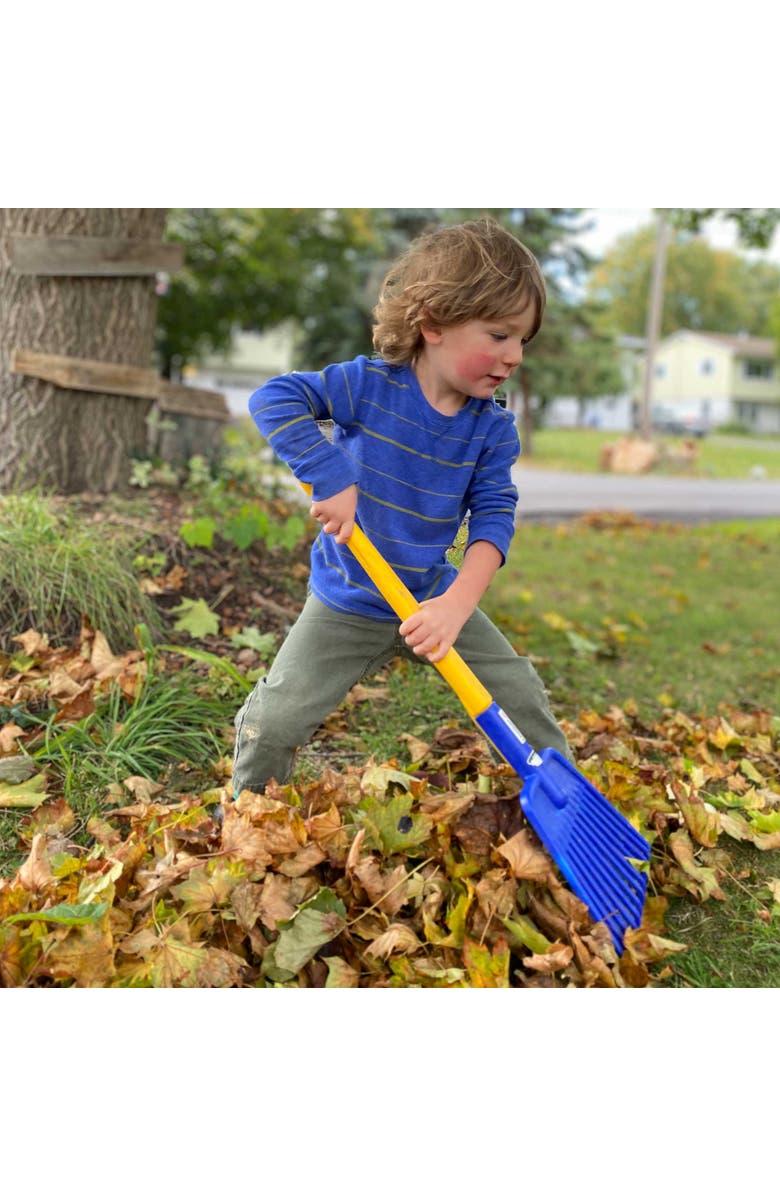 SPIELSTABIL Sturdy Children's Long Handled Leaf Rake Perfect Kids Gardening Tools, Kids Rakes, and Outside Toys for Ages 2 & Up, Alternate, color, Blue Multi