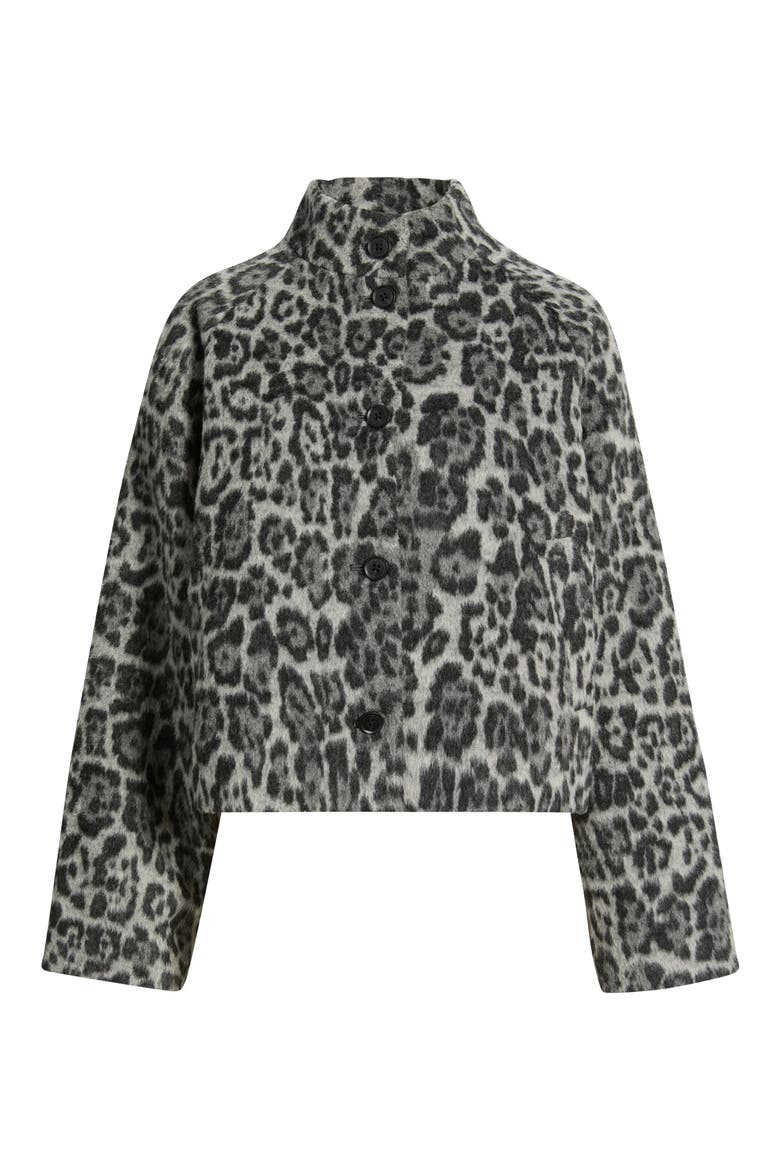 Animal Print Cropped Jacket, Main, color, GREY- BLACK BLURRED LEOPARD