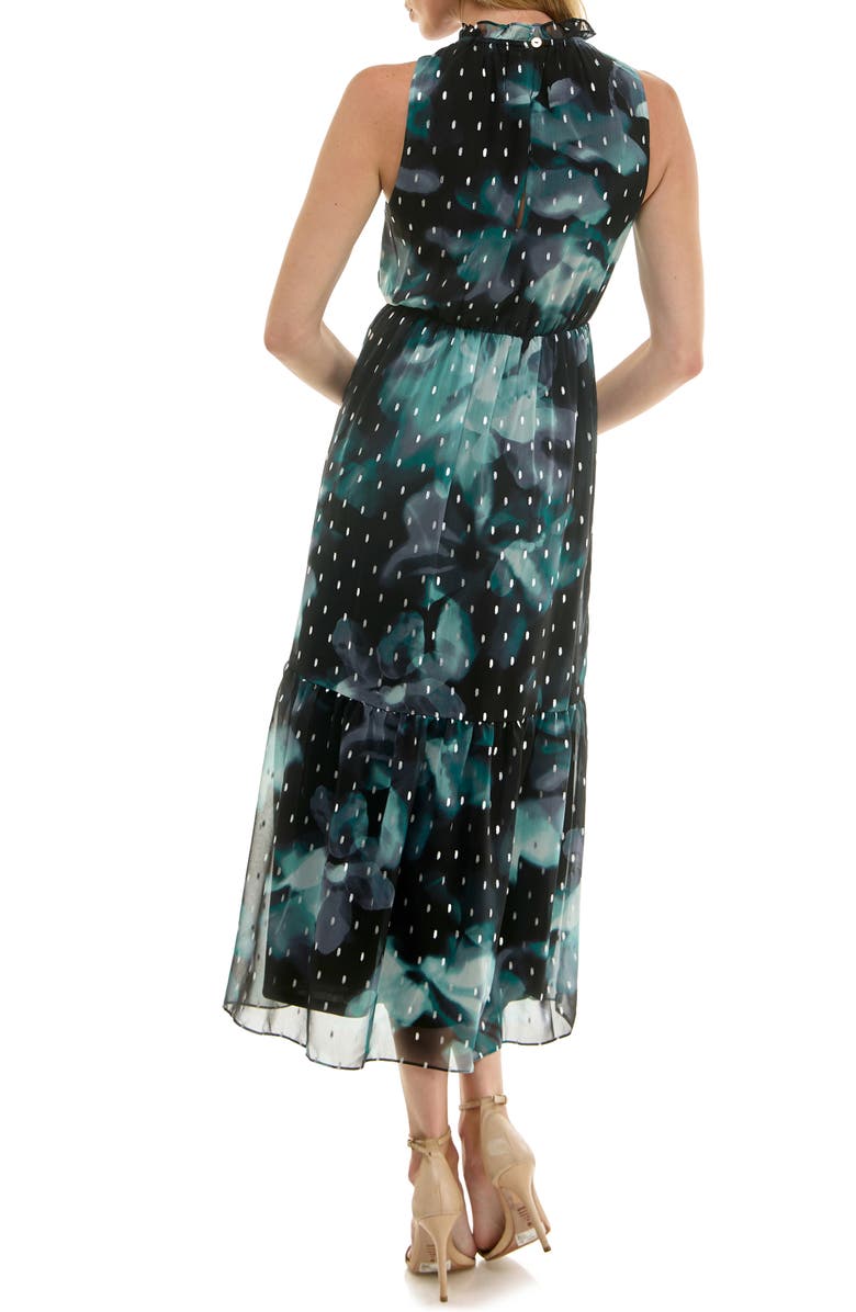 Socialite Metallic Clip Dot Midi Dress, Alternate, color, Black/ Teal