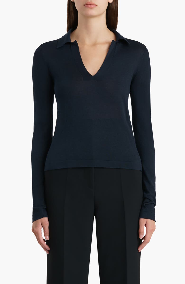 Khaite Mikel Wool Blend Polo Sweater, Main, color, Midnight Navy
