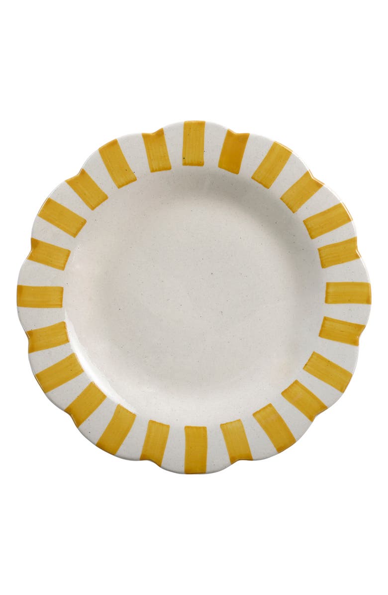 Casa Amarosa Scalloped Stripe Dinner Plate, Main, color, Yellow
