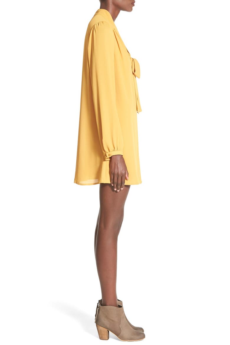 Tie Neck Shift Dress, Alternate, color, MUSTARD