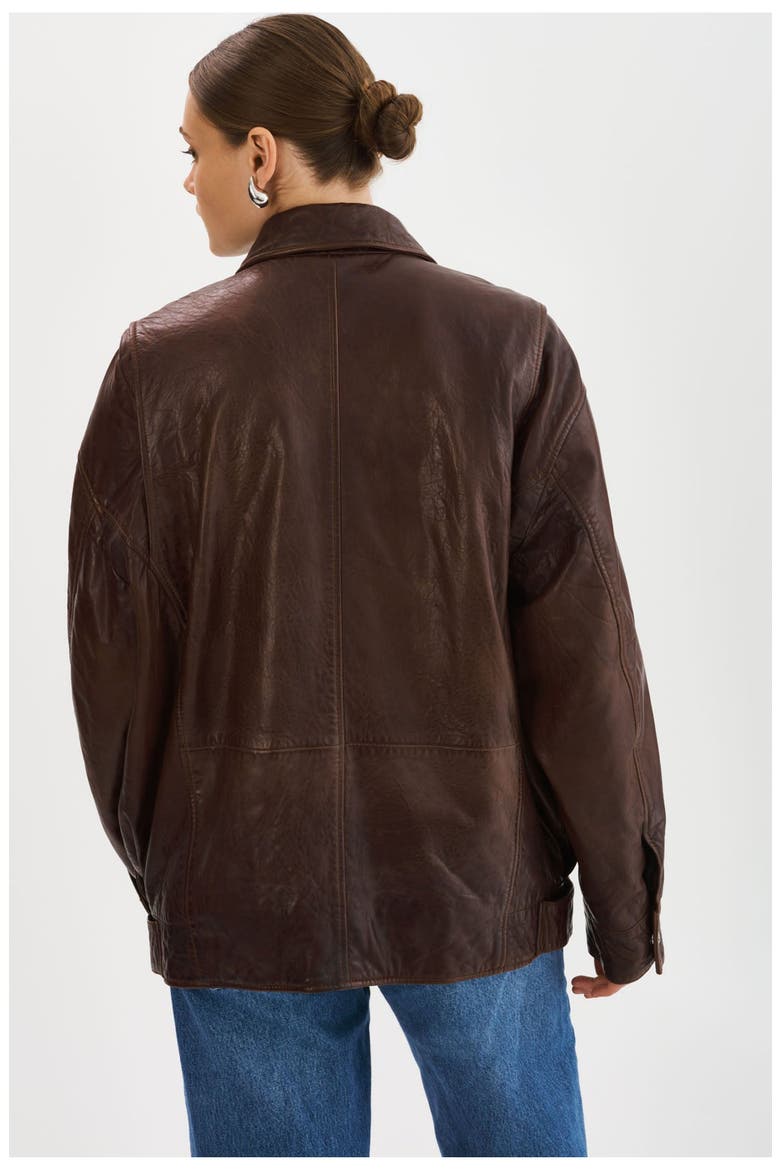 THEIA | Leather Bomber Jacket, Alternate, color, Dark Brown