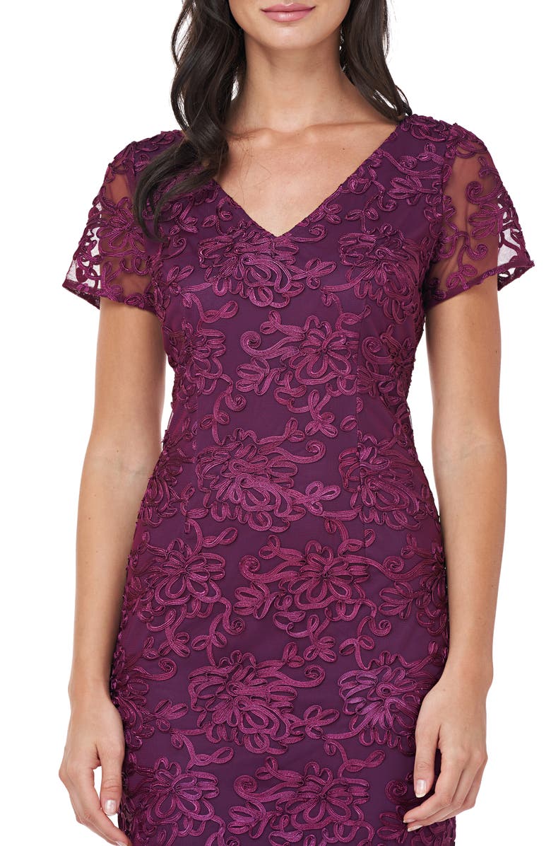 JS Collections Soutache Embroidered V-Neck Cocktail Dress, Alternate, color, 