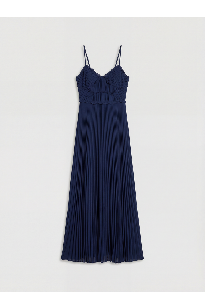 Bridesmaid Dress With Ruffle Detail, Alternate, color, Navy