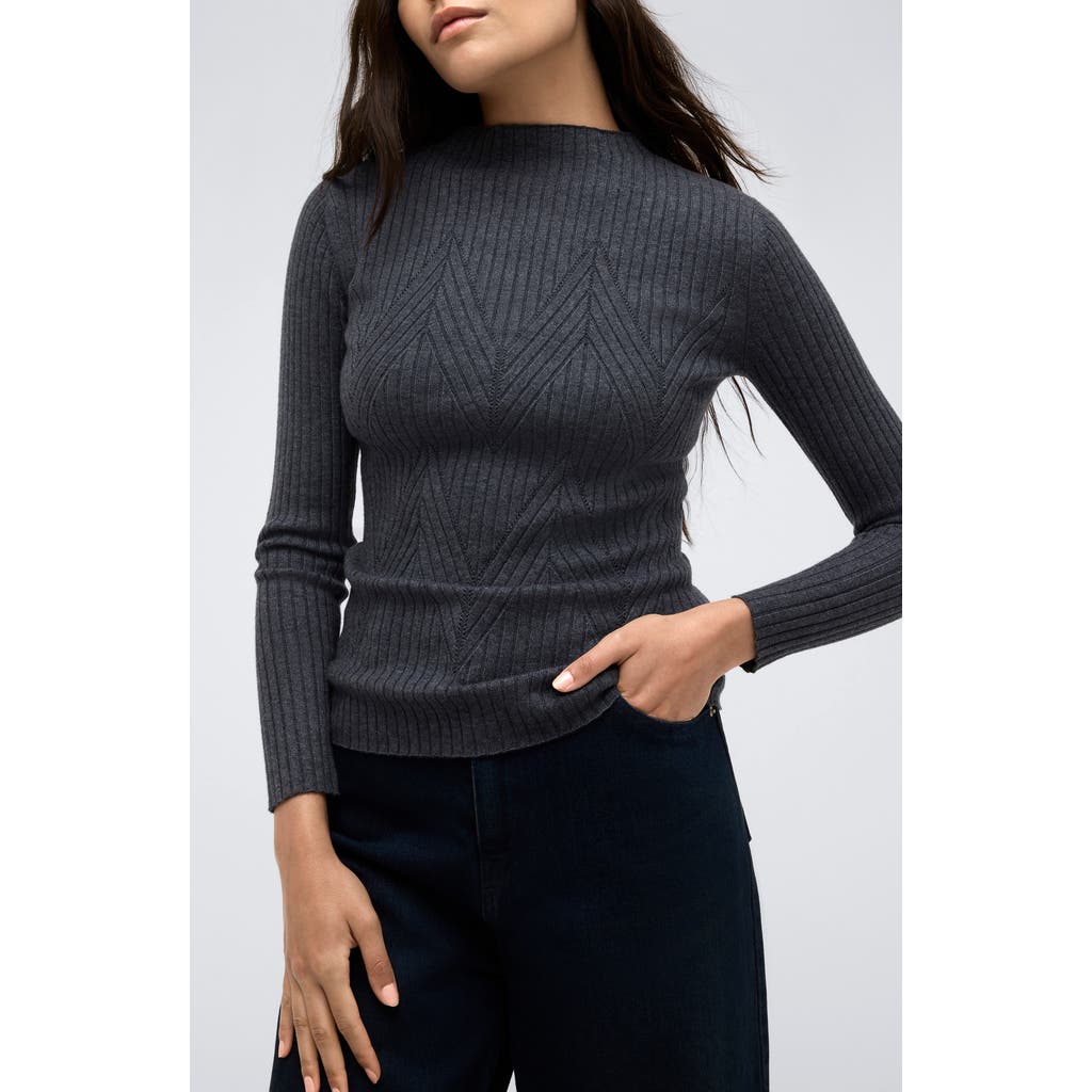 Kenneth Cole Mock Neck Chevron Rib Sweater In Gray