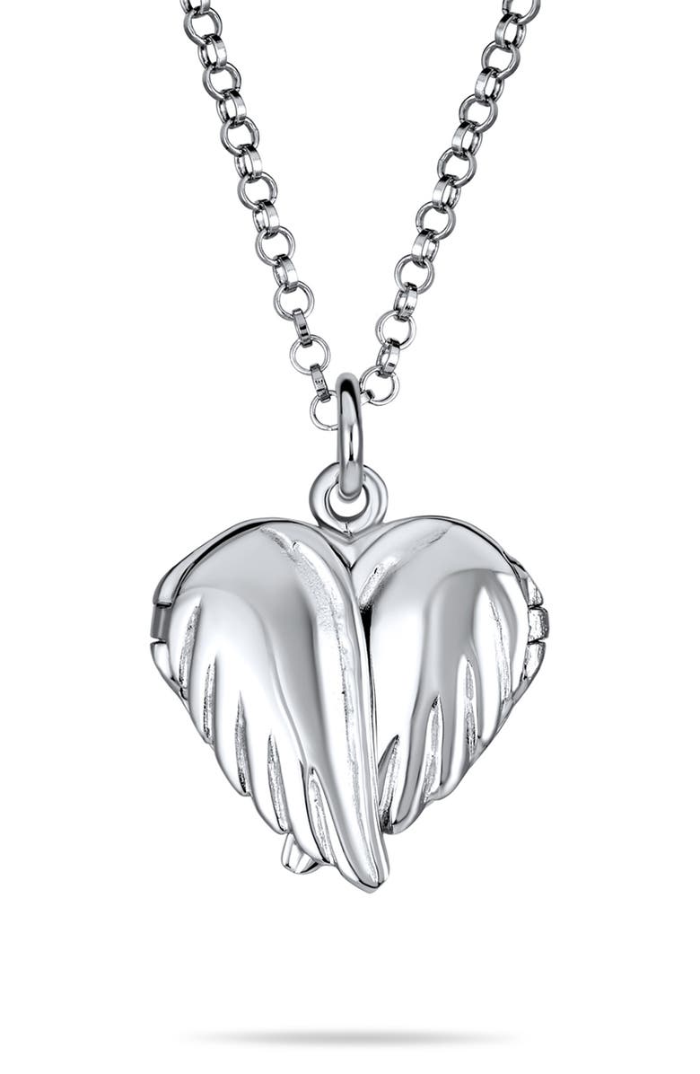 BLING JEWELRY Guardian Angel Wing Necklace, Main, color, Silver