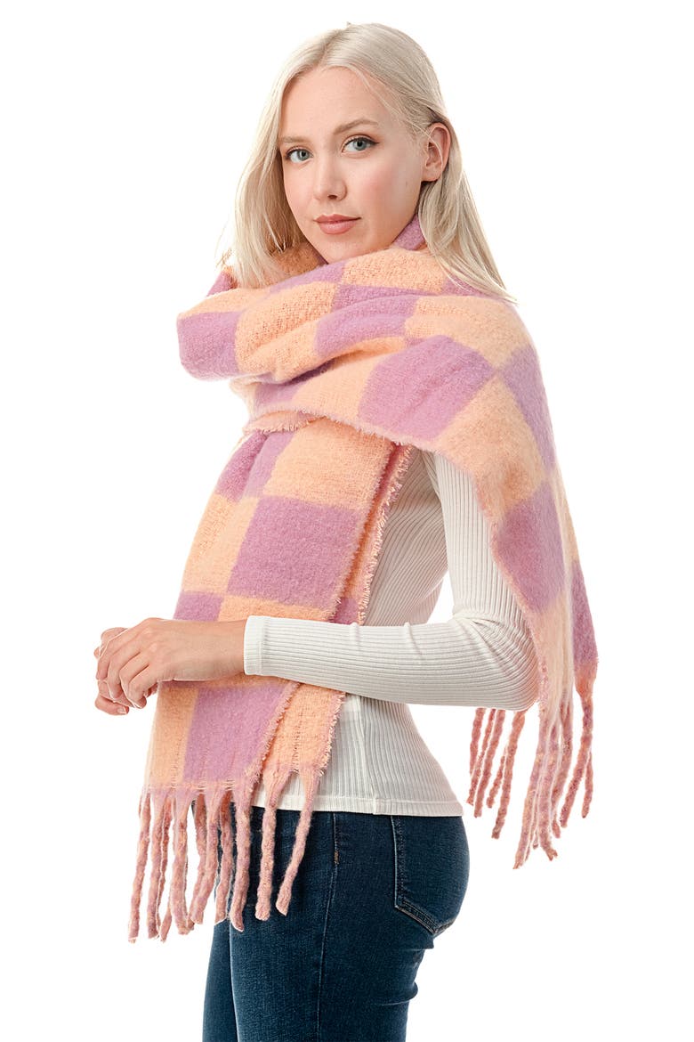 Chunky Check Fringe Scarf, Alternate, color, PEACH