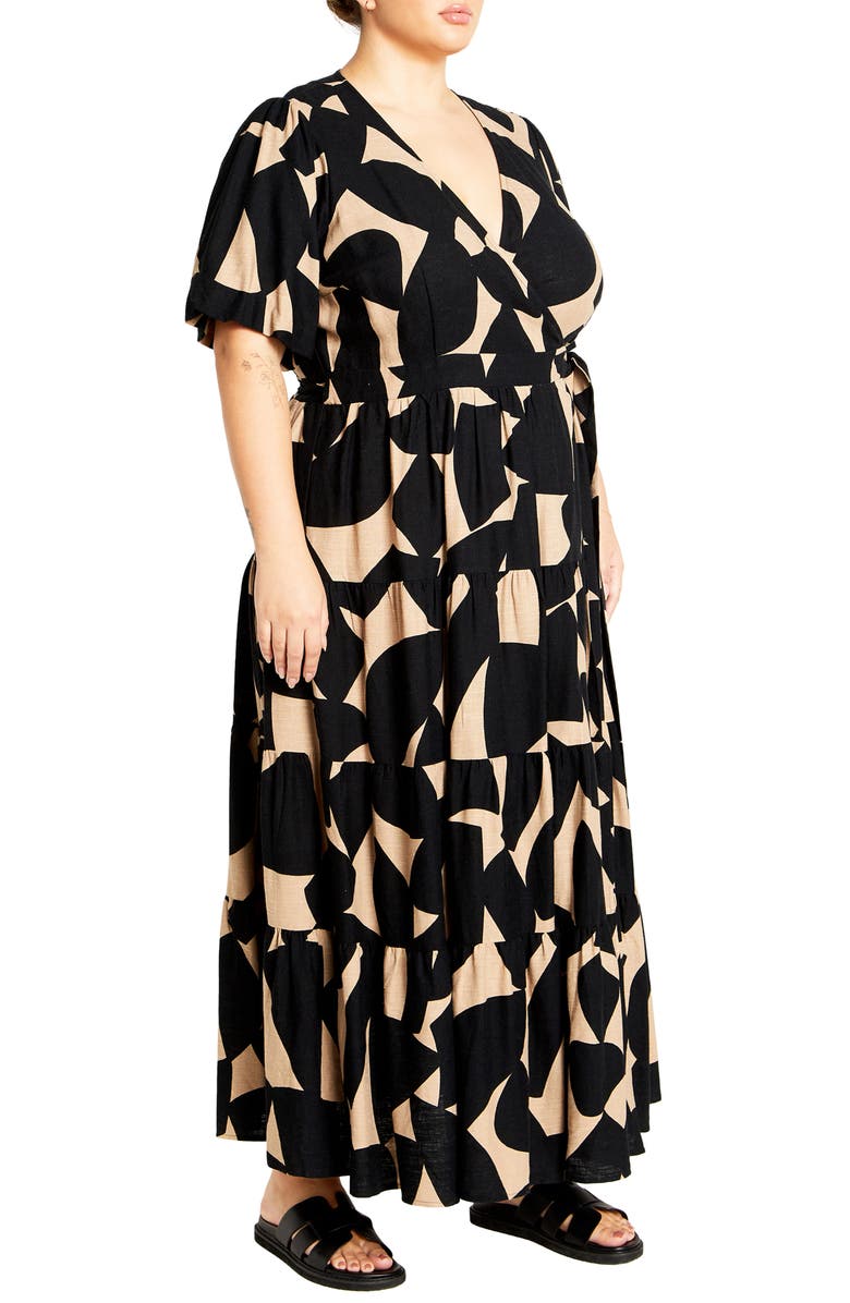 City Chic Lexi Print Faux Wrap Maxi Dress, Alternate, color, Print
