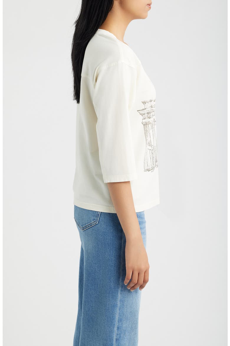 Three-Quarter-Sleeve Graphic Print Top, Alternate, color, GARDENIA