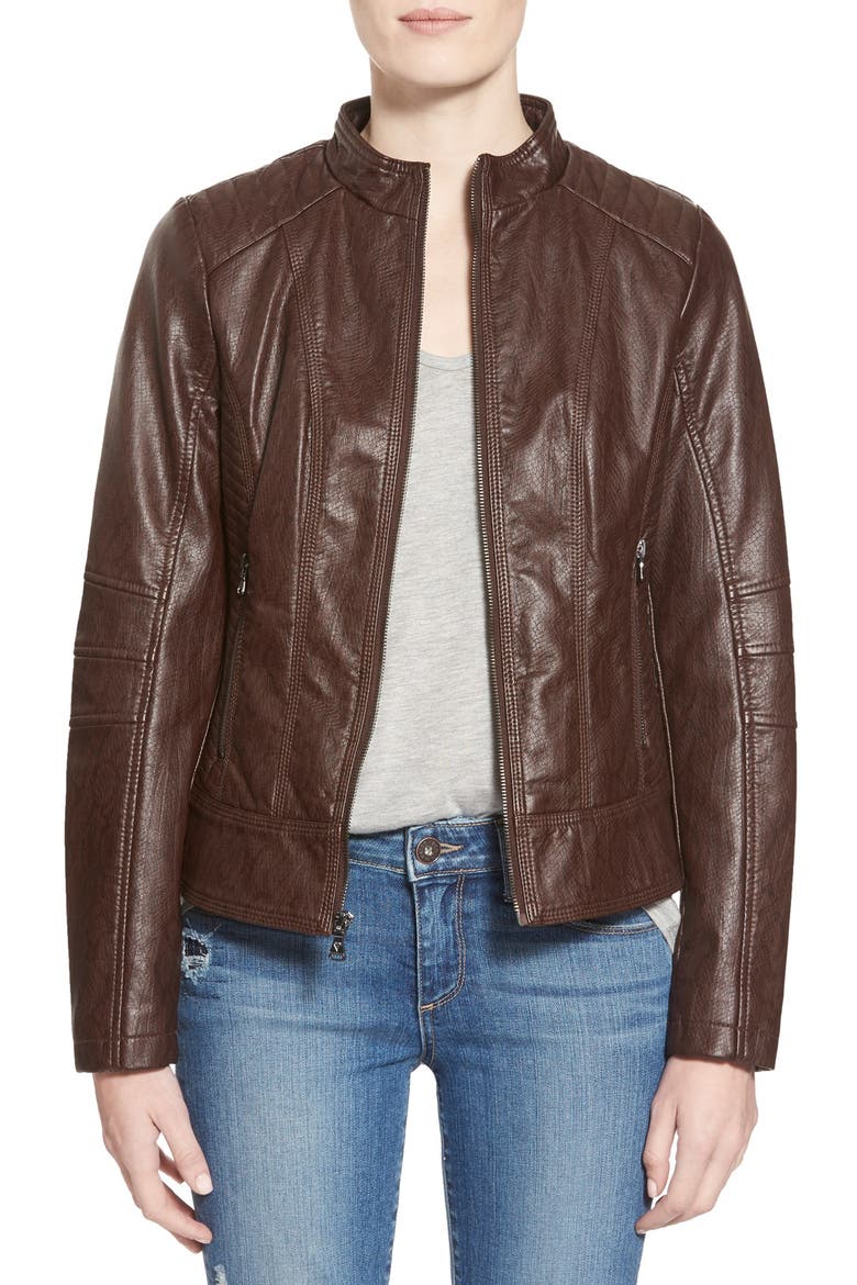 Faux Leather Scuba Jacket, Main, color, BROWN