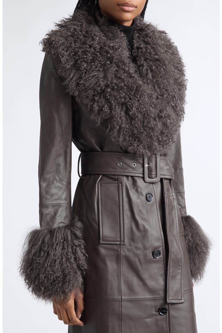 Monica Lambskin & Genuine Shearling Coat, Alternate, color, DARK CHOCOLATE