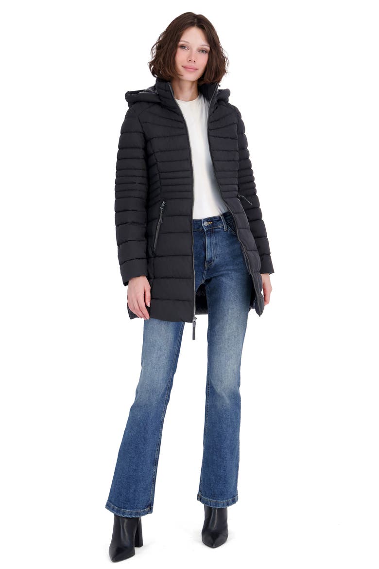 Stretch Puffer Jacket with Removable Hood, Alternate, color, BLACK