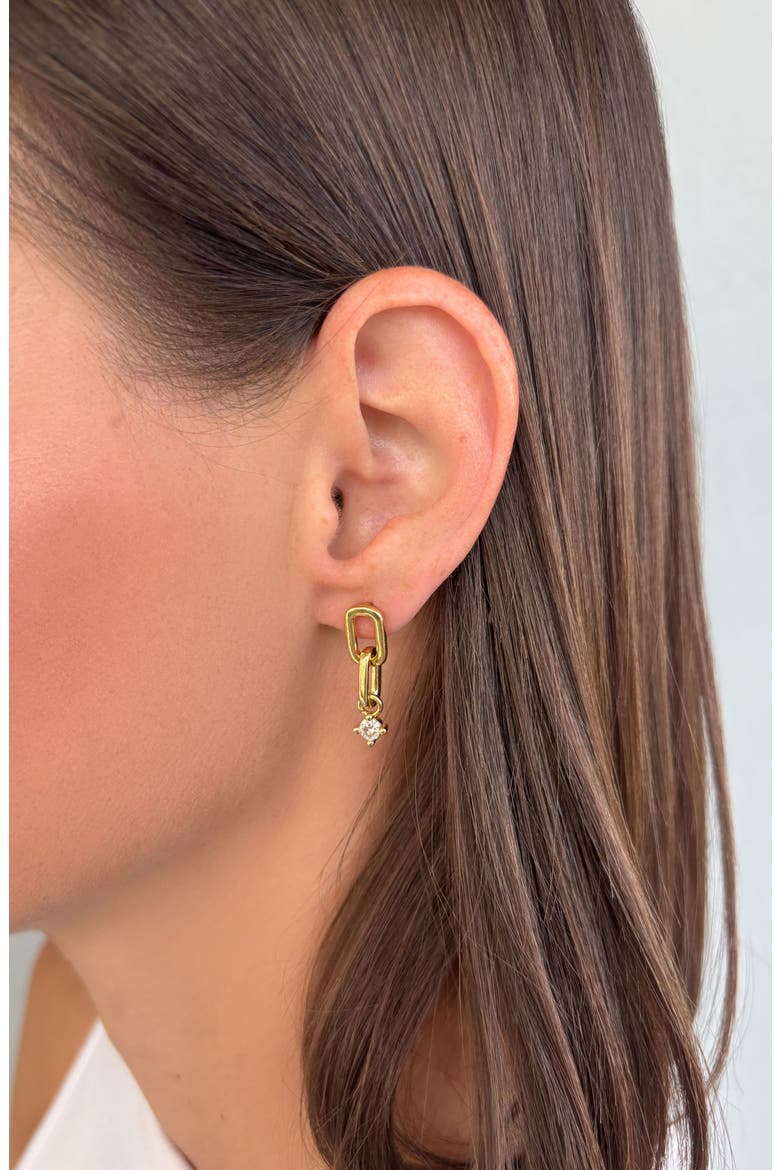 14K Gold Plated Cubic Zirconia Paper Clip Link Drop Earrings, Alternate, color, GOLD