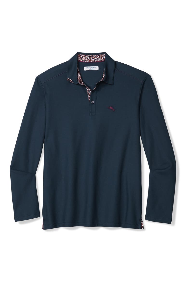 Luxe Botanic Long Sleeve Polo, Main, color, DRESS BLUES