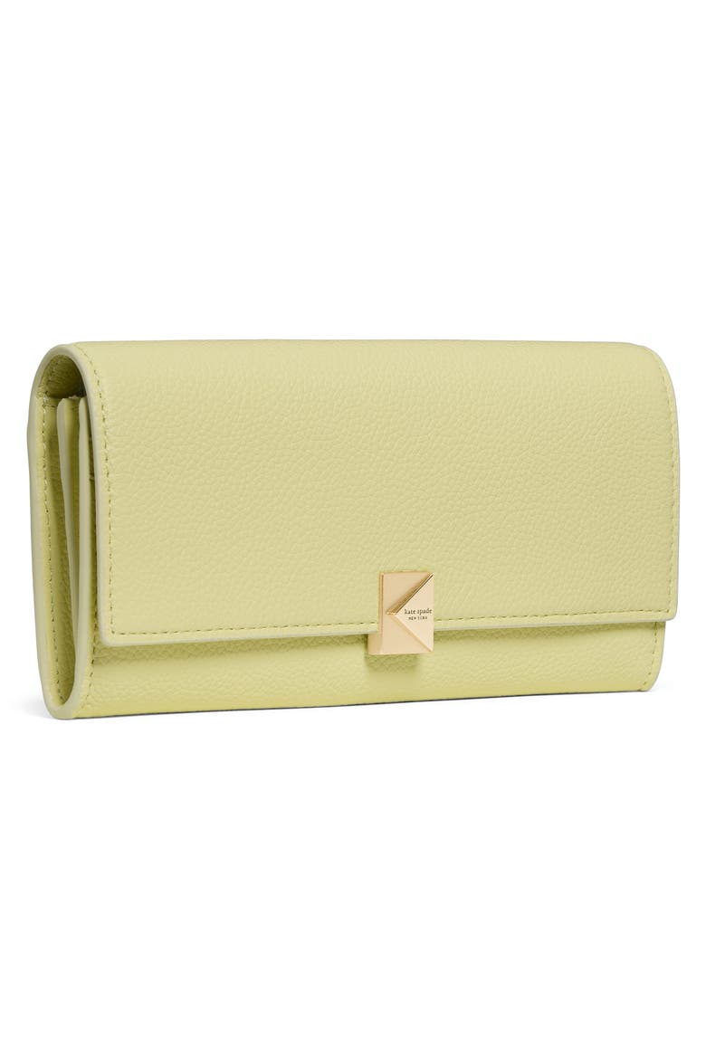 deco large pebbled leather flat wallet, Alternate, color, PALE CITRON