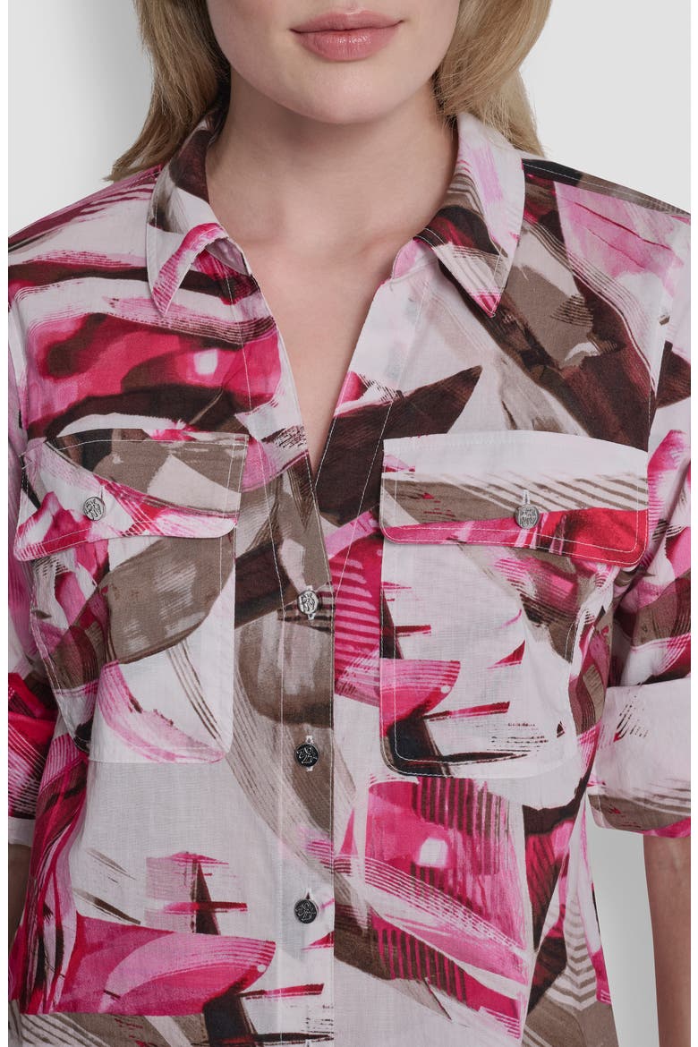 Printed Roll-Tab Cuff Cotton Button-Up Shirt, Alternate, color, SPRING WISPS