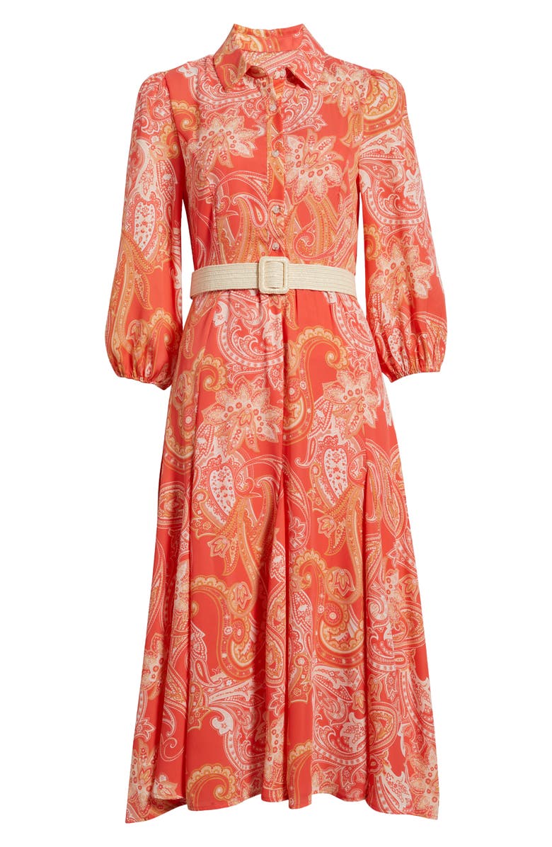 Tahari ASL Paisley Belted Fit & Flare Shirtdress, Alternate, color, Coral Paisley