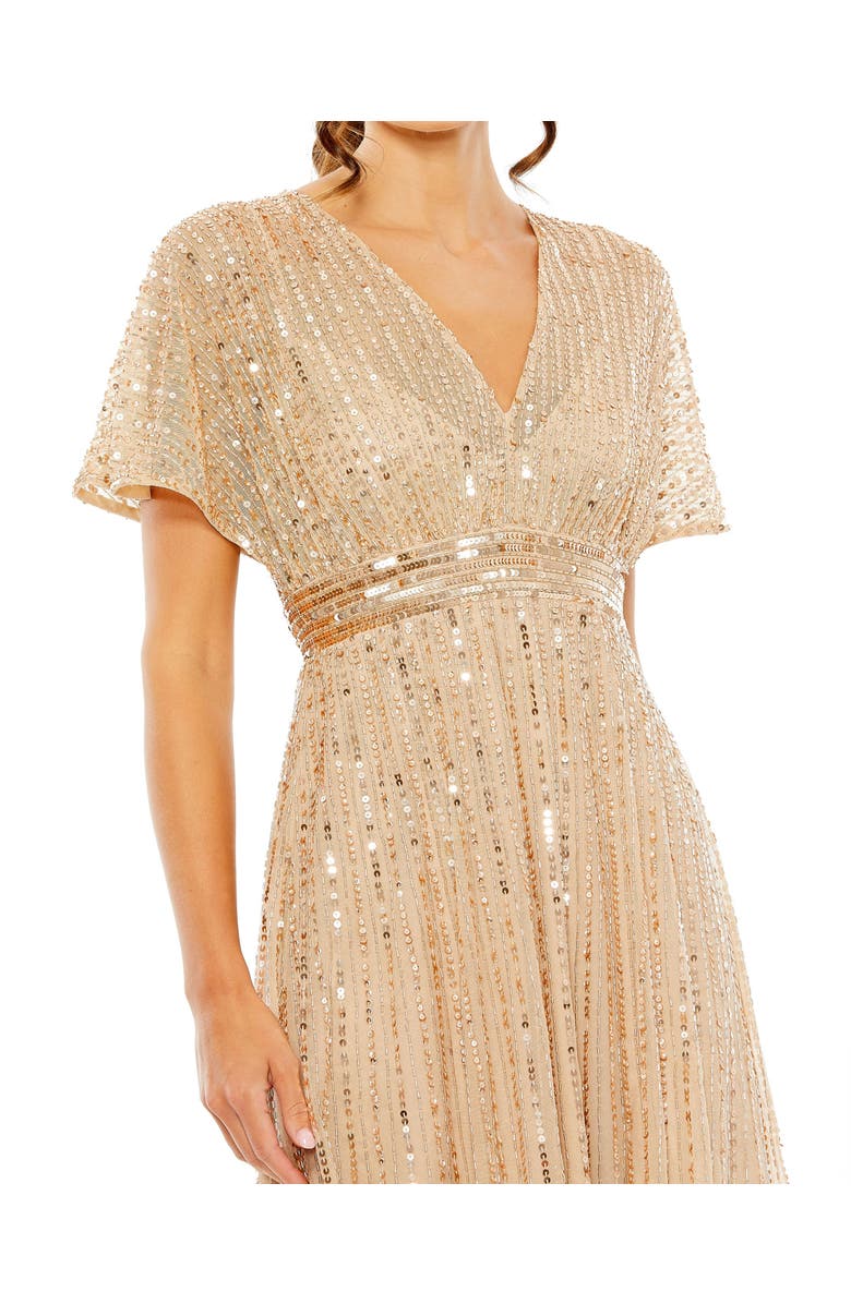 Mac Duggal Empire Waist Embellished Short Sleeve Dress, Alternate, color, Taupe