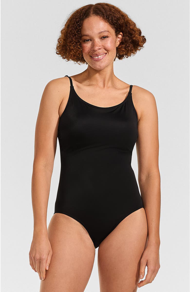 Lands' End Plus Size Tugless Thin Strap One Piece Swimsuit, Main, color, Black