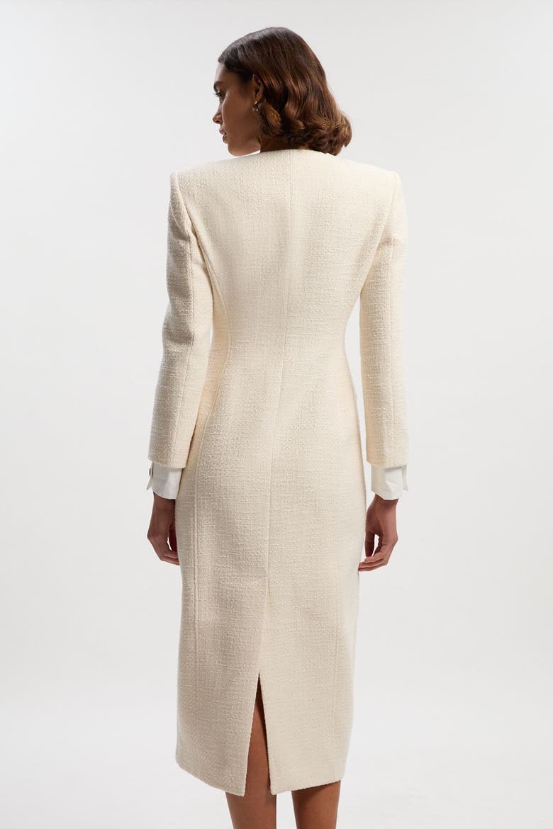 Tailored Pocket Front Midi Dress, Alternate, color, Cream