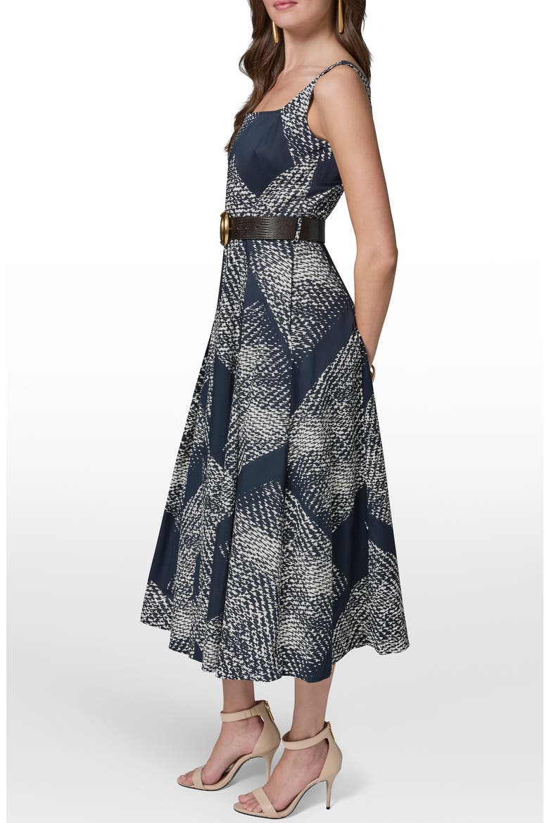 Abstract Print Belted Stretch Cotton Dress, Alternate, color, NIGHTFALL/ CREAM