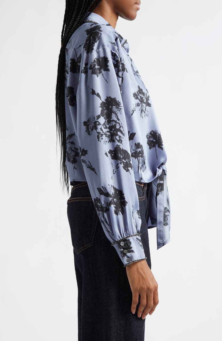Cinq à Sept Marianna Floral Embellished Tie Front Top, Alternate, color, Rustic Blue Multi