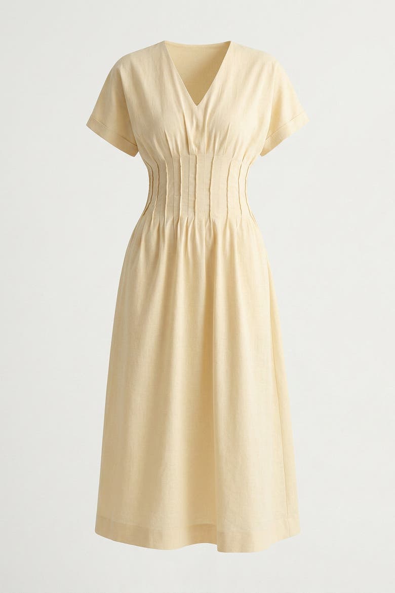 Amaud Short Sleeve V Neck Midi Dress, Alternate, color, Cream