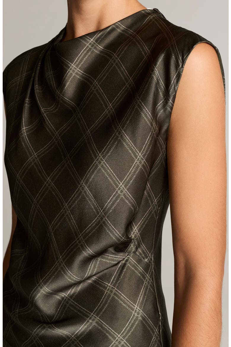 Diamond Plaid Draped Silk Top, Alternate, color, DARK MOSS/ SAGE