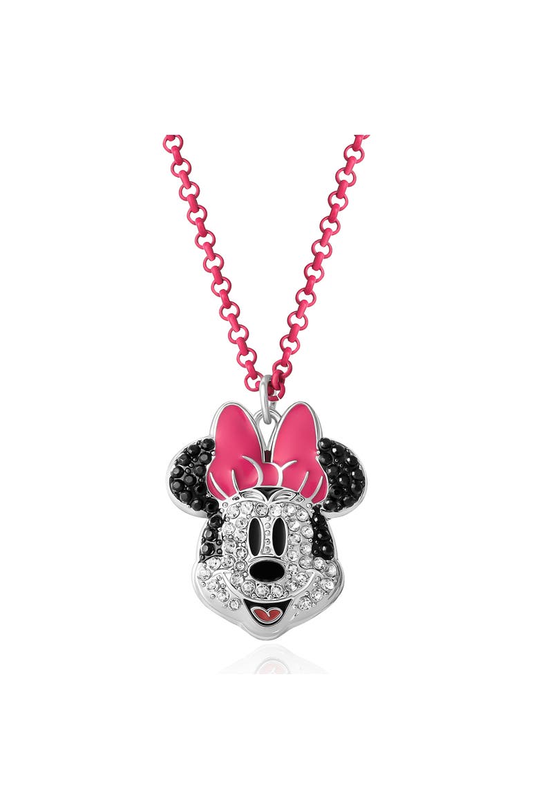 Pave Crystal Minnie Mouse Necklace with Pink Chain, 16"+3", Main, color, Pink, Silver