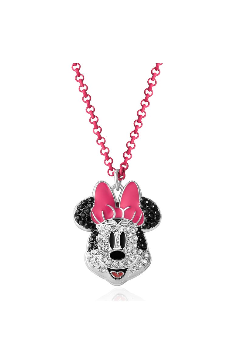 Disney Pave Crystal Minnie Mouse Necklace with Pink Chain, 16"+3", Main, color, Pink, Silver