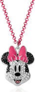 Disney Pave Crystal Minnie Mouse Necklace with Pink Chain, 16"+3"