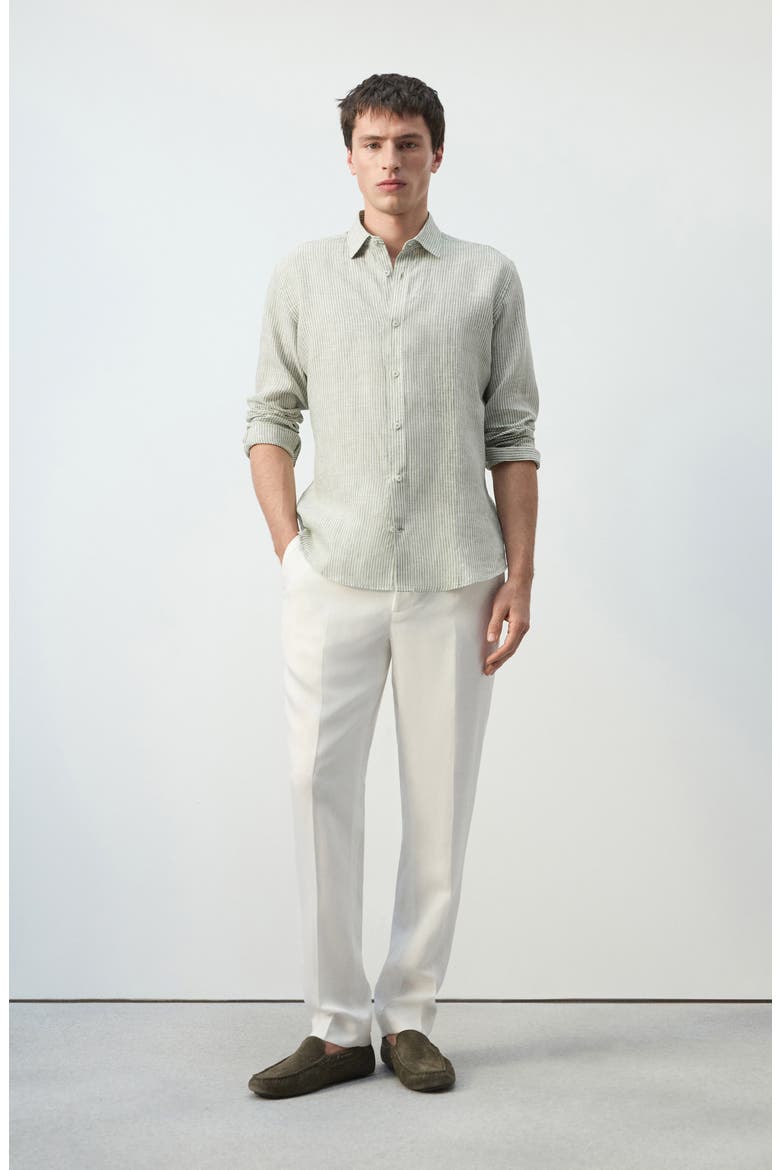Stripe Slub Linen Button-Up Shirt, Alternate, color, KHAKI GREEN