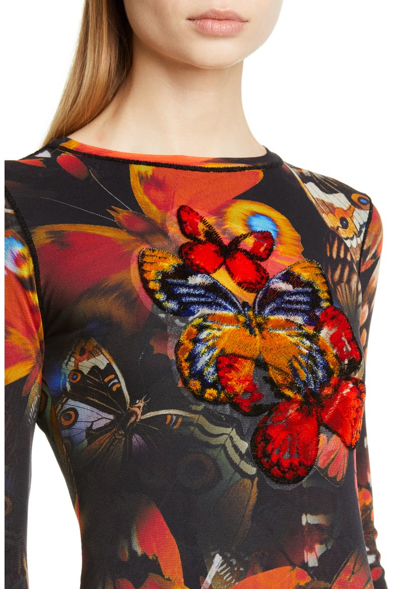 Butterfly Print Long Sleeve Dress, Alternate, color, ANGOSTURA