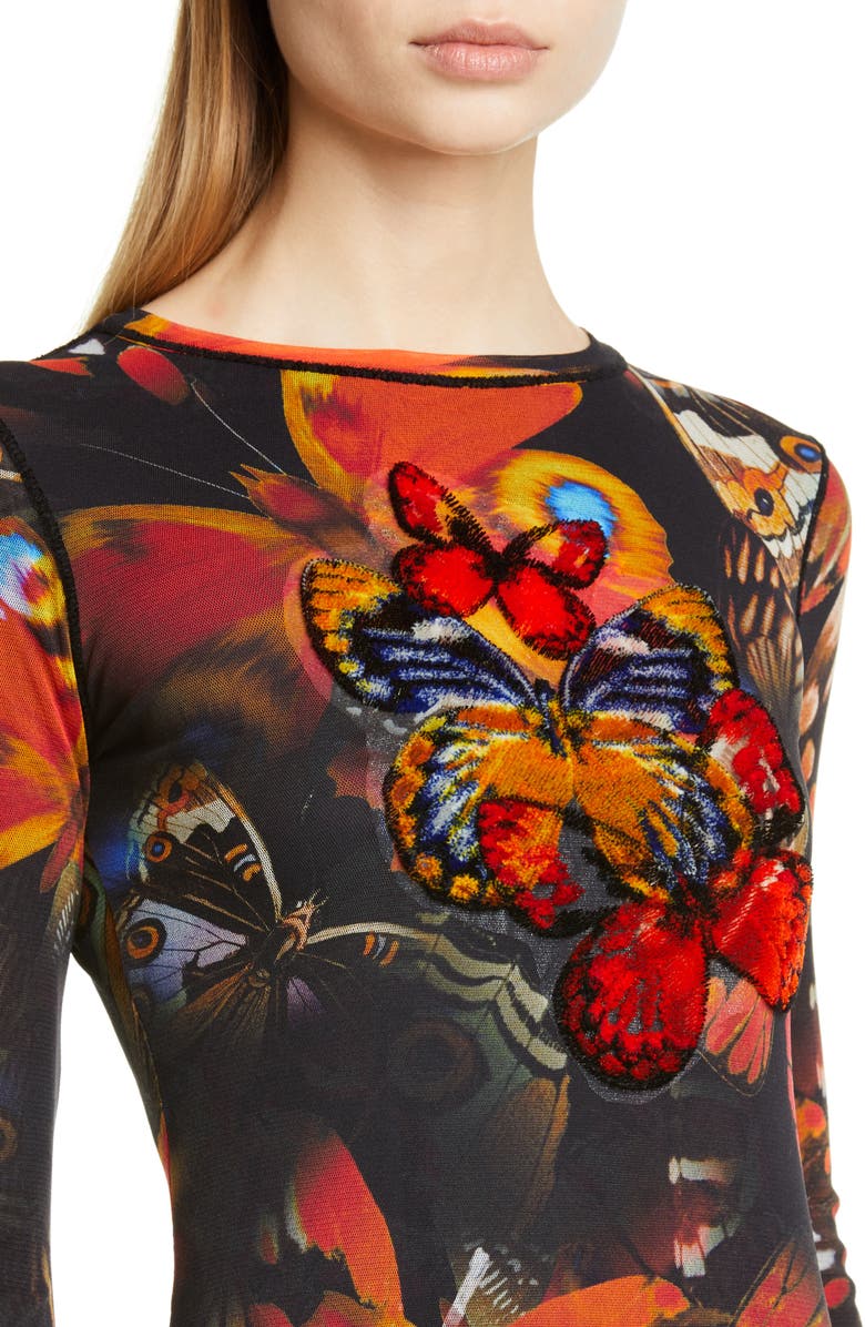 Fuzzi Butterfly Print Long Sleeve Dress, Alternate, color,