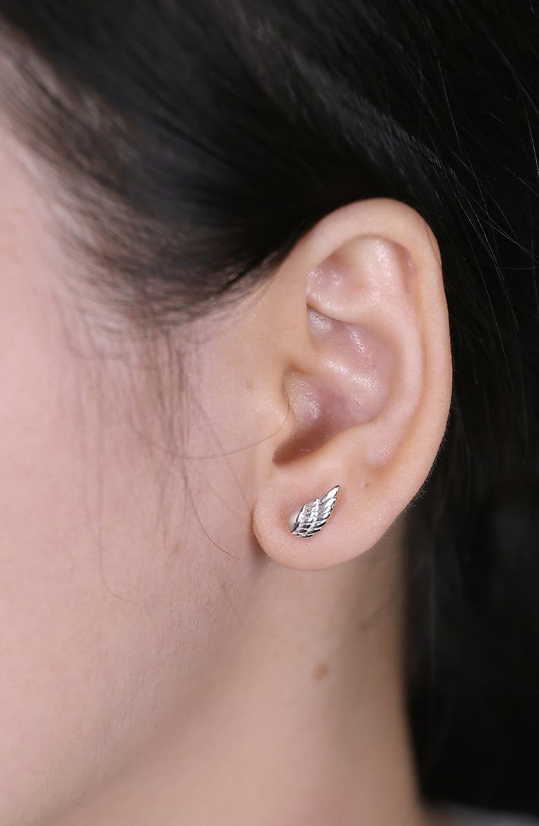 BLING JEWELRY Delicate Guardian Angel Wing Stud Earrings, Alternate, color, Silver