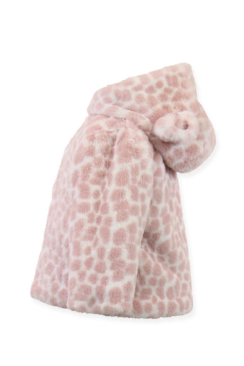 Faux Fur Hooded Zip Front Snuggle Jacket, Alternate, color, Pink Giraffe