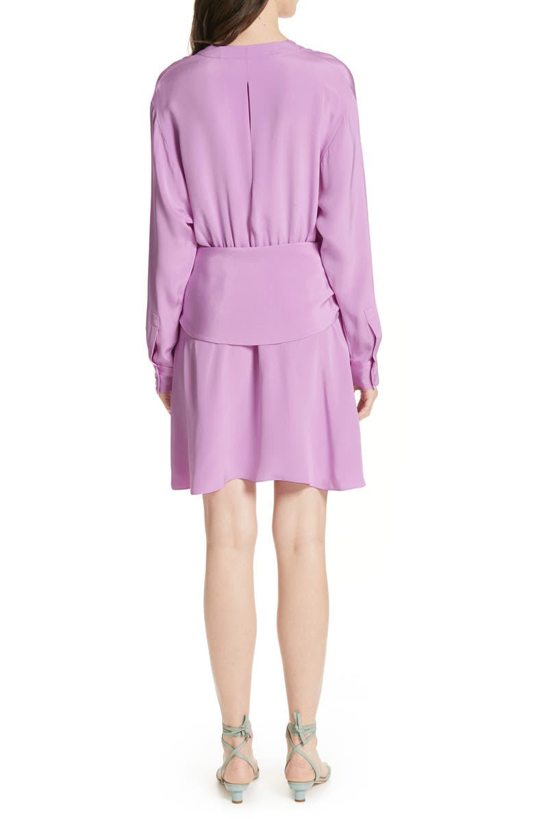 Tibi Shark Bite Hem Long Sleeve Silk Minidress, Alternate, color, 