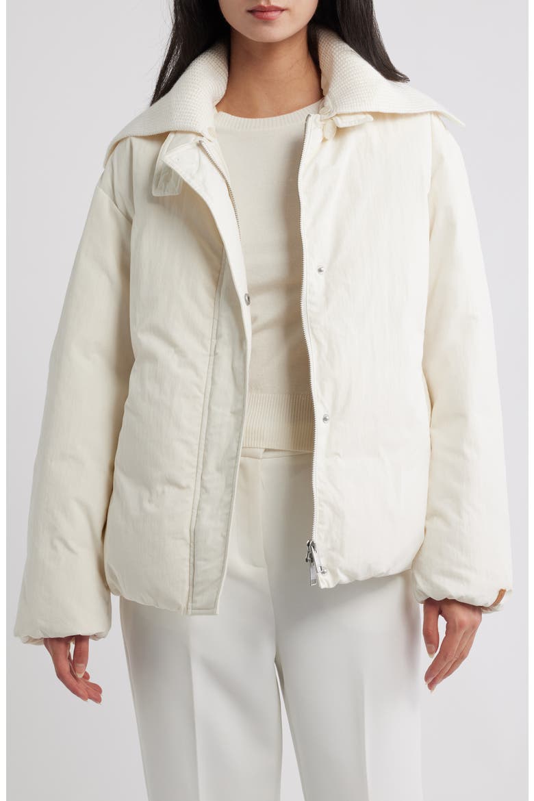 Knit Collar Down Jacket, Main, color, OFF WHITE