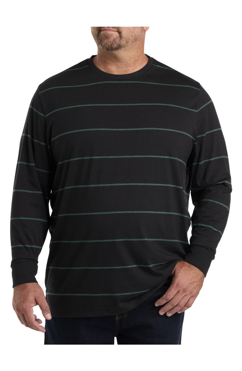 Harbor Bay by DXL Big & Tall Moisture-Wicking Long-Sleeve Striped T-Shirt, Alternate, color, Caviar Multi