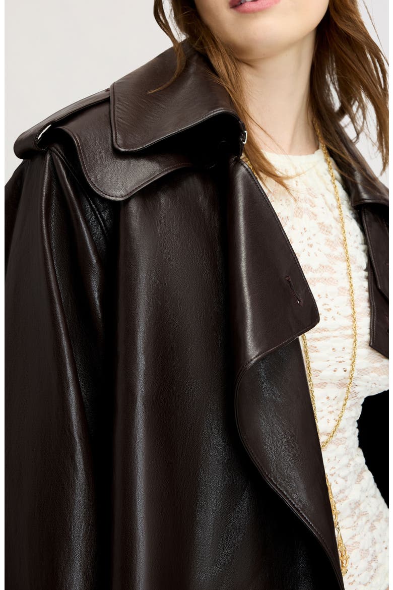 Draped Faux Leather Jacket, Alternate, color, DARK BROWN