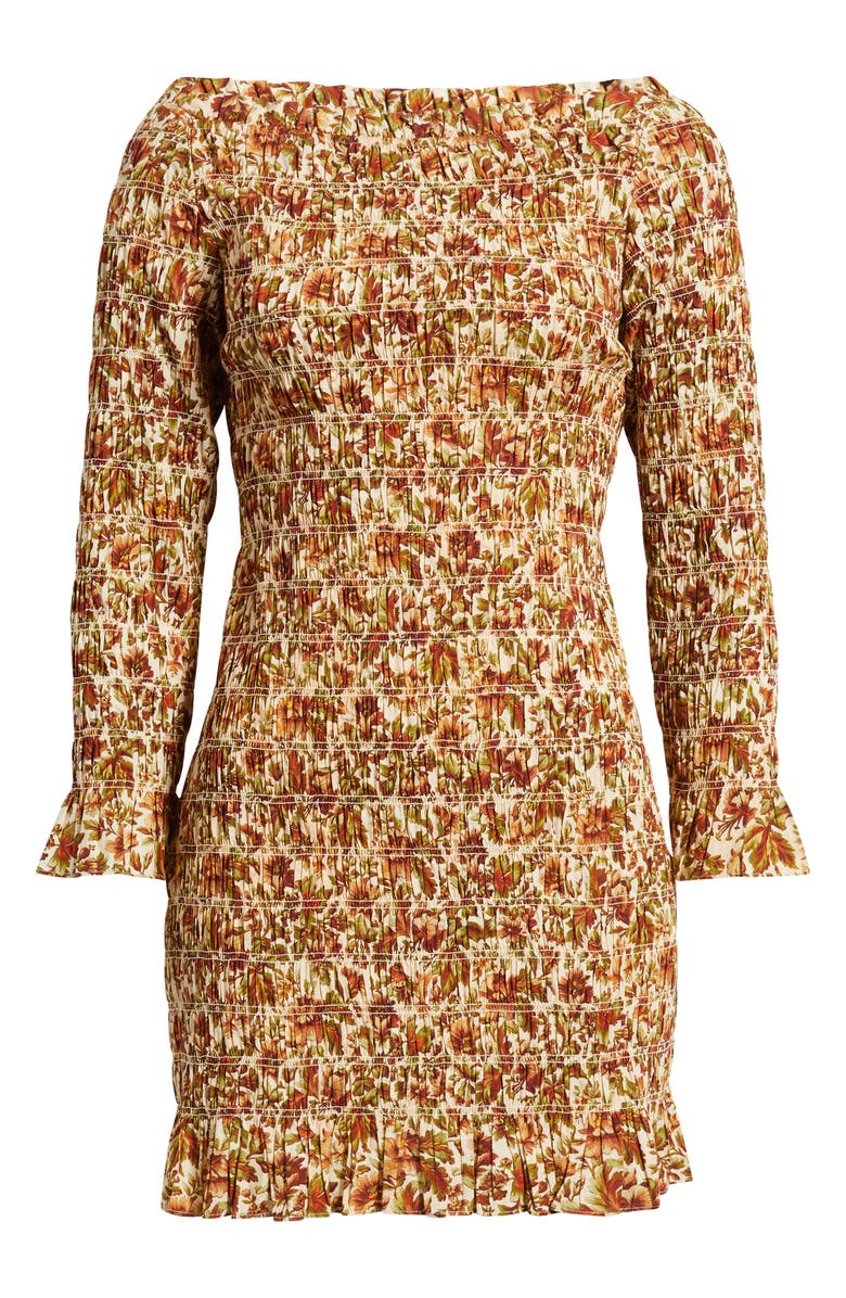 DÔEN Cecillia Floral Smocked Organic Cotton Minidress, Alternate, color, Ivory Reve Des Jardins