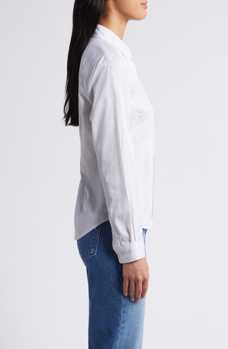 Wit & Wisdom Stripe Cotton Blend Button-Down Shirt, Alternate, color, Grey/ White