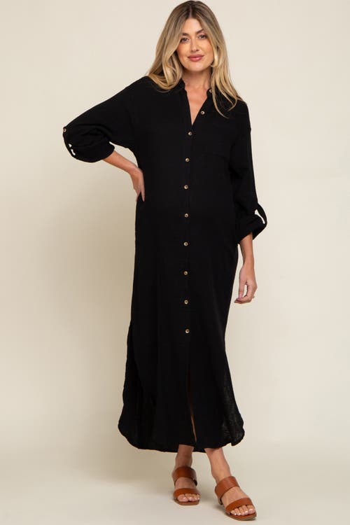 PinkBlush Button Down 3/4 Sleeve Midi Dress in Black  product