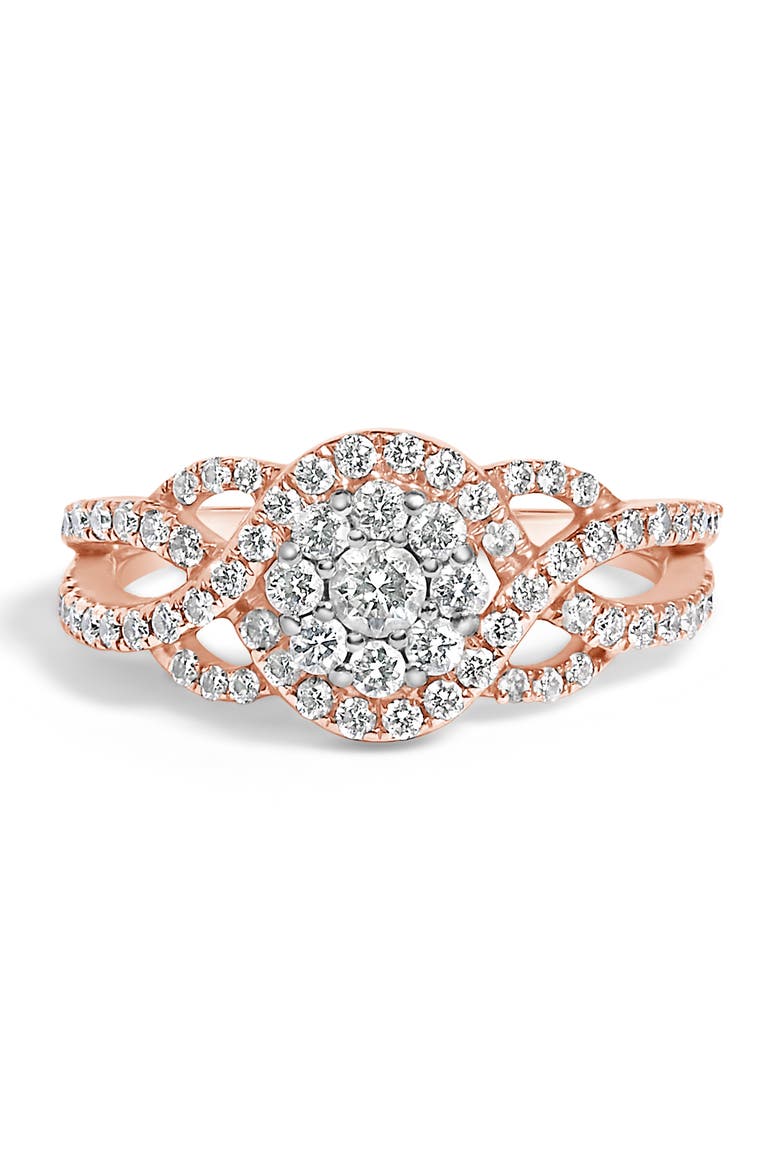 10K Gold 3/4 Ctw Diamond Floral Cluster Head Cocktail Ring, Main, color, Rose Gold