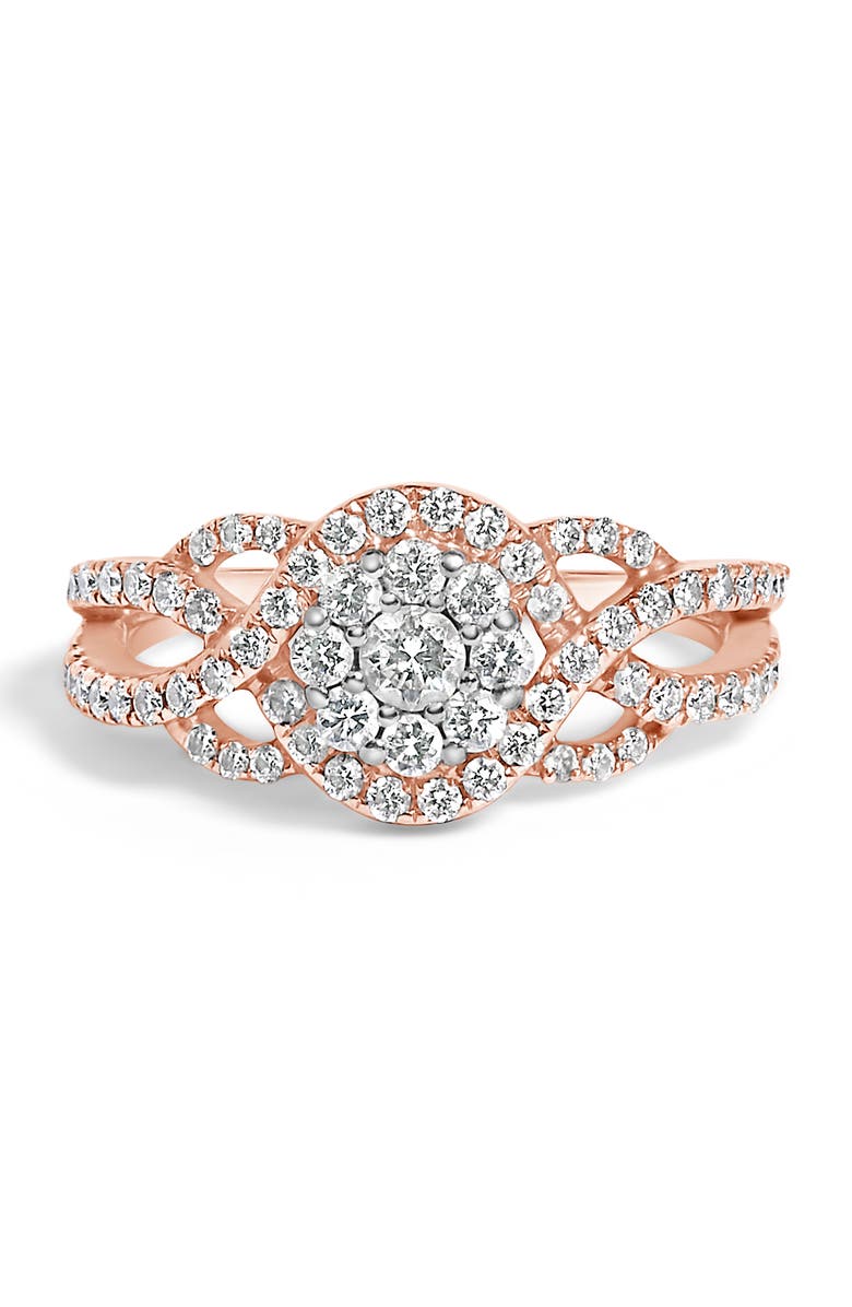 Haus of Brilliance 10K Gold 3/4 Cttw Diamond Floral Cluster Head Cocktail Ring, Main, color, Rose Gold