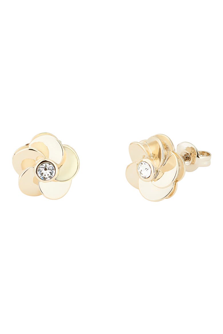 Pelipa Polished Flower Stud Earrings, Alternate, color, PALE GOLD/CRYSTAL